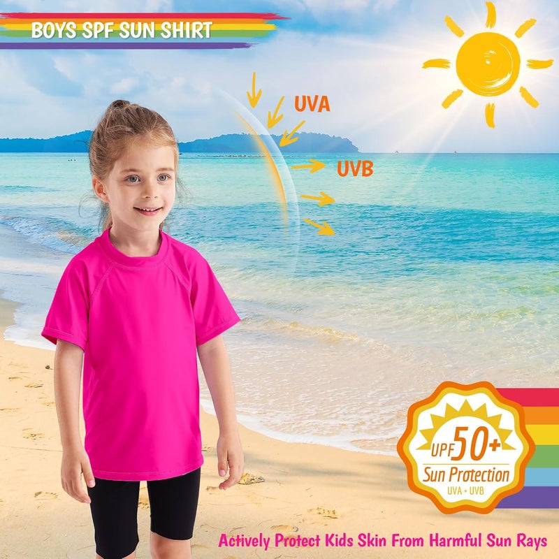 Smarash Girls Rash Guard Swim Shirt Short Sleeve for Toddler Kids Youth Rashguard Water Shirt UPF50+ Swimming Fishing Sun SPF Tee Neon Pink 3-6M - Image 2